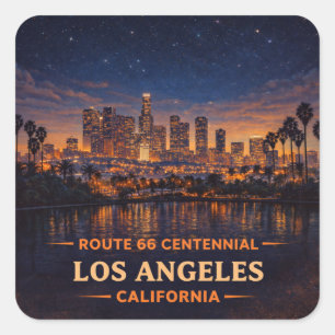 Retro Los Angeles California Stadtbild Dämmerung S Quadratischer Aufkleber