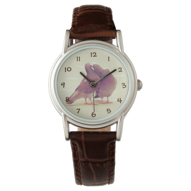 Retro Love Birds Kissing Pigeon Armbanduhr (Vorderseite)