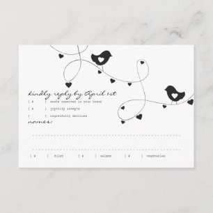 Retro Love Birds mit Herzreaktionskarte RSVP Karte