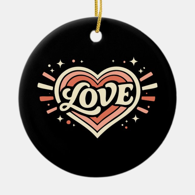 Retro Love Heart Valentine Classic Keramik Ornament (Vorne)