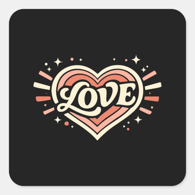 Retro Love Heart Valentine Classic Quadratischer Aufkleber (Vorderseite)