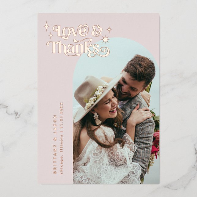 Retro Love & Merci Stars Foil Invitation (Recto)