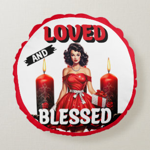 Retro Love und gesegnet Pinup Rundes Kissen