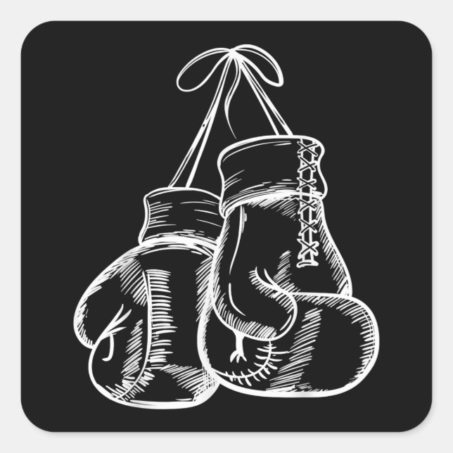 Retro Love White Boxing Gloves Gifts Boxer Gift  Quadratischer Aufkleber (Vorderseite)