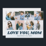 Retro Love You Mom 12 Photo Collage Blue Feiertagskarte<br><div class="desc">Elegant Mother's Day greeting card.'</div>