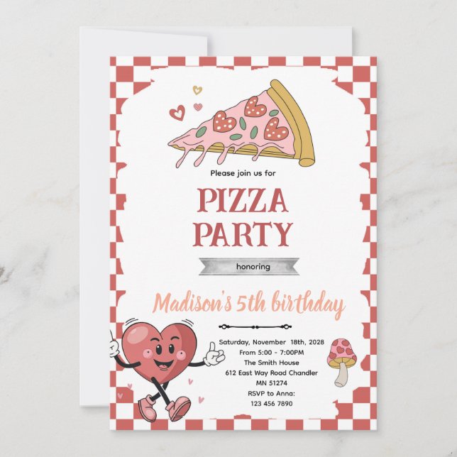 Retro love you two pizza invitation (Devant)