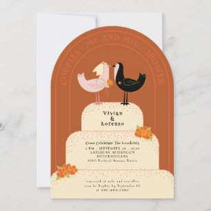 Retro Lovebirds Hochzeitstorte Gebogene Paare Show Einladung