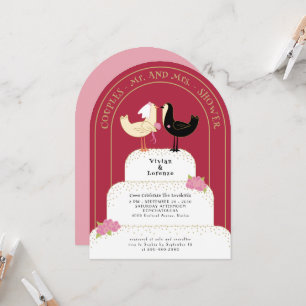 Retro Lovebirds Hochzeitstorte Gebogene Paare Show Einladung