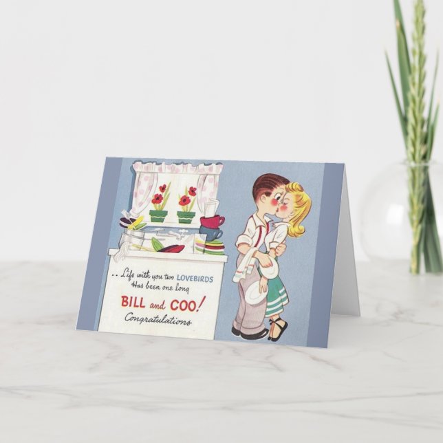 Retro Lovebirds Jubiläumsgrusskarte Karte (Vorderseite)