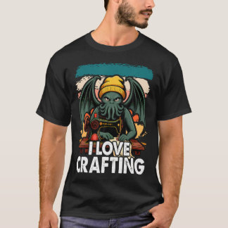 Retro Lovecraftian Sewing Cthulhu Cartoon I Love T-Shirt