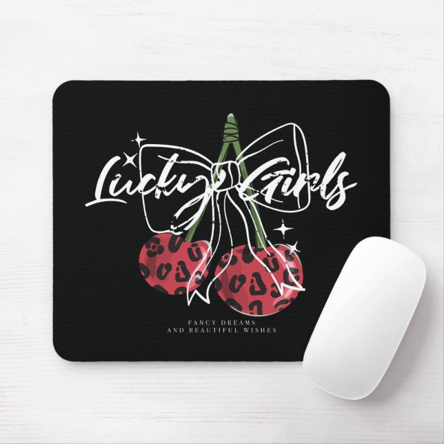 Retro Lucky Girls Cherry Quote Mousepad (Mit Mouse)