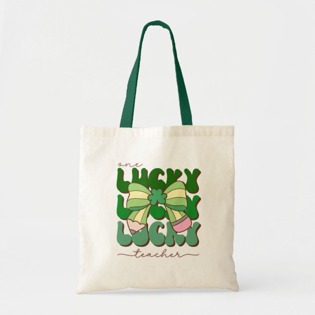 Retro Lucky Teacher with Coquette Pencil Bow Tragetasche (Vorne)