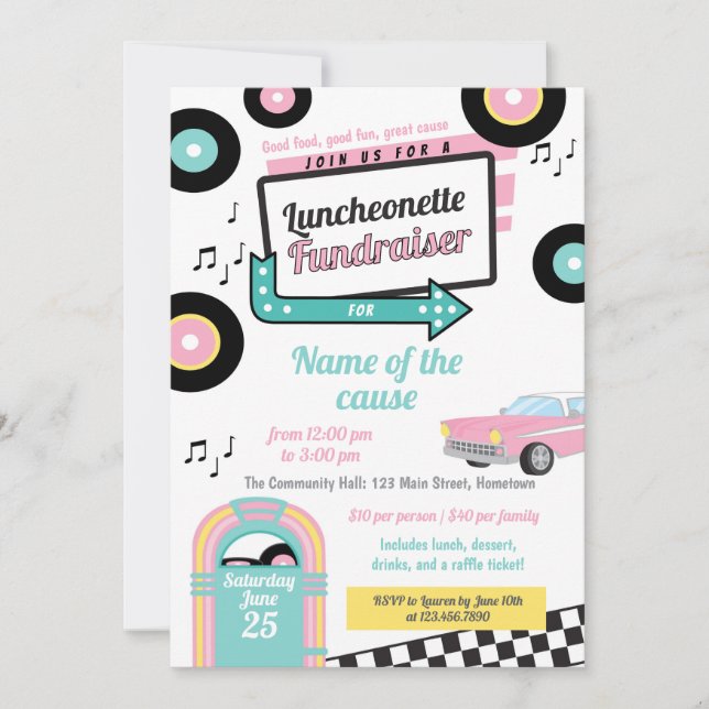 Retro Luncheonette Fundraiser Einladung (Vorderseite)