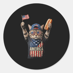 Retro lustig Amerika Katze Hot Dog Liebhaber Flagg Runder Aufkleber