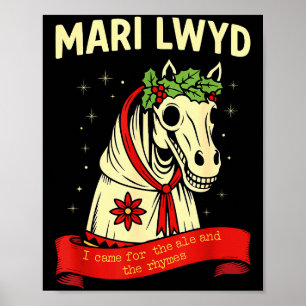 Retro lustige Folklore Skelett Pferd Mari Lwyd Yul Poster