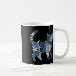 Retro lustige Jeans-Patch Tier Katze Druck Kaffeetasse