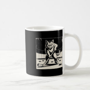 Retro lustige Katze spielt Eishockey Stock Schlitt Kaffeetasse
