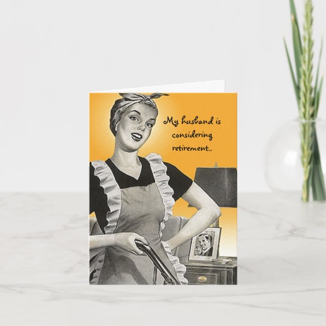 Retro lustige Vorstadtkarte dame Husband Karte (Vorderseite)