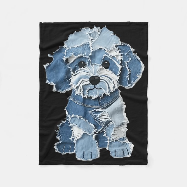 Retro lustiger Denim-Patch Tier Hund Druck  Fleecedecke (Vorderseite)