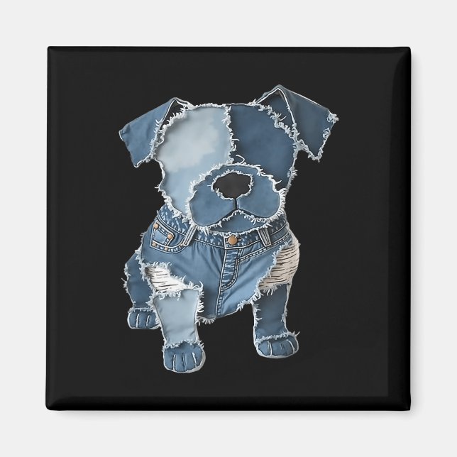 Retro lustiger Denim-Patch Tier Hund Druck  Magnet (Vorne)