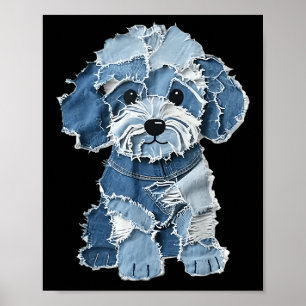 Retro lustiger Denim-Patch Tier Hund Druck Poster