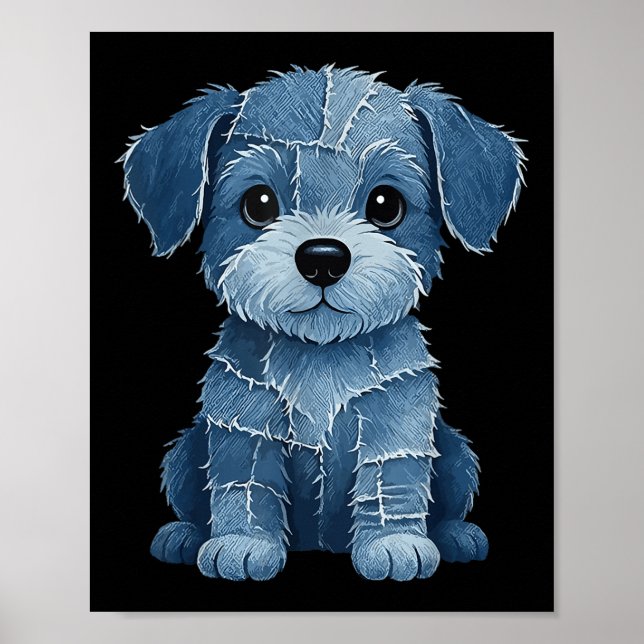 Retro lustiger Denim-Patch Tier Hund Druck  Poster (Vorne)