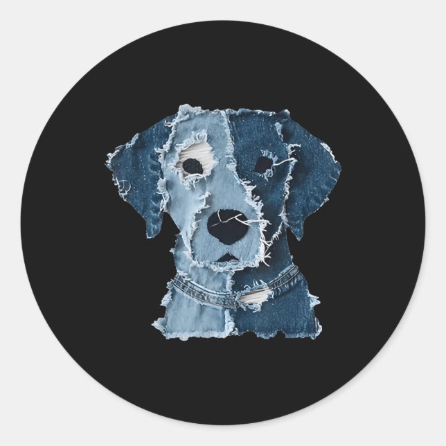 Retro Lustiger Denim-Patch Tier Hund  Runder Aufkleber (Vorderseite)