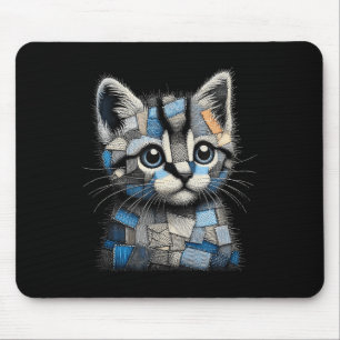 Retro lustiger Denim-Patch Tier Katze Druck Mousepad