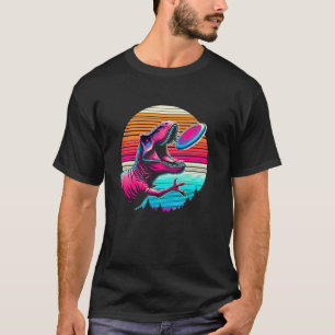 Retro-lustiger Dino-T-Rex fängt ein Frisbee T-Shirt