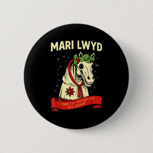 Retro lustiger Folklore-Skelett-Pferd Mari Lwyd Yu Button