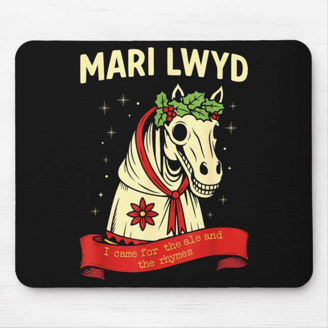 Retro Lustiger Folklore-Skelettpferd Mari Lwyd Yul Mousepad (Vorne)
