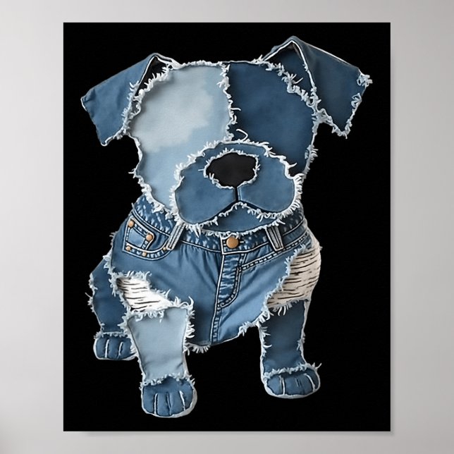 Retro lustiger Jeans-Patch Tier-Hund-Druck  Poster (Vorne)
