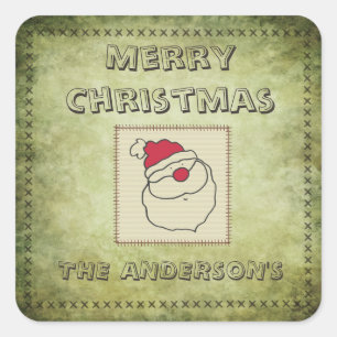 Retro-lustiger Patchwork-Weihnachtsklausel Quadratischer Aufkleber