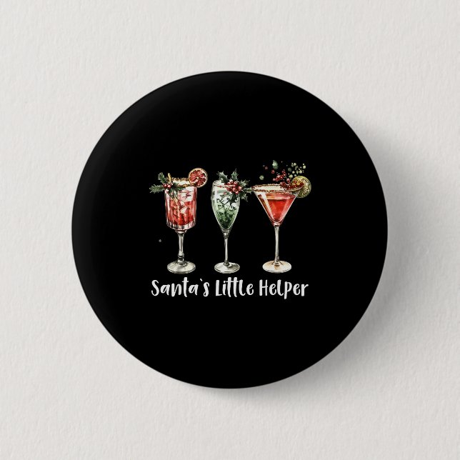 Retro Lustiger Santas Kleiner Helfer Martini Frohe Button (Vorderseite)