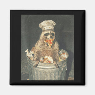 Retro-lustiger Waschbär-Koch isst Pizza-Mülleimer Magnet