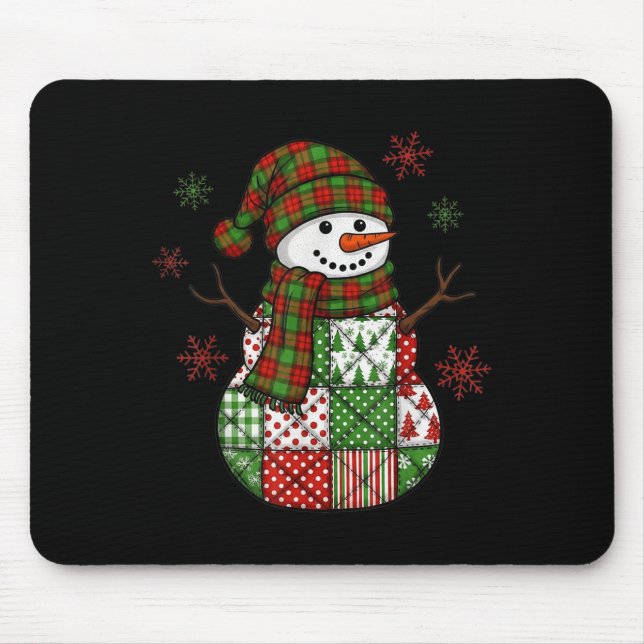 Retro lustiger Weihnachten Patchwork Schneemann Xm Mousepad (Vorne)
