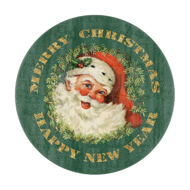 Retro lustiges altes Sankt- und Kranz-Weihnachten Schneidebrett (Vorderseite)