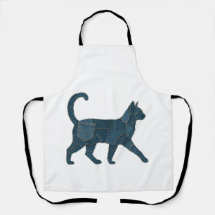 Retro lustiges Denim-Patch-Tier-Katz-Shirt Schürze