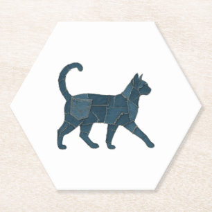 Retro lustiges Denim-Patch-Tier-Katz-Shirt Untersetzer