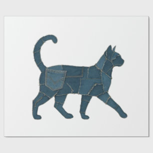 Retro lustiges Denim-Patch-Tier-Katze-T-Shirt Geschenkpapier
