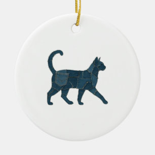 Retro lustiges Denim-Patch Tier Katze T-Shirt Keramik Ornament