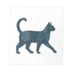 Retro lustiges Denim-Patch Tier Katze T-Shirt Notizblock