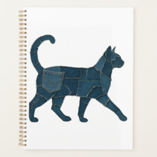 Retro lustiges Denim-Patch-Tier-Katze-T-Shirt Planer