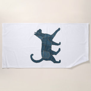 Retro lustiges Denim-Patch Tier Katze T-Shirt Strandtuch