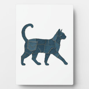 Retro lustiges Denim-Patch-Tier-Katzen-T-Shirt Fotoplatte