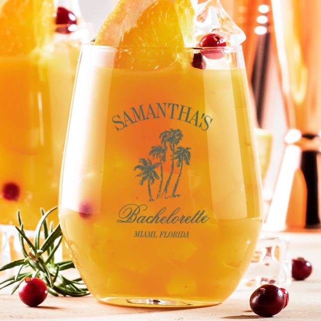 Retro Luxe Beach Bachelorette Logo Girls Trip Weinglas Ohne Stiel (Von Creator hochgeladen)
