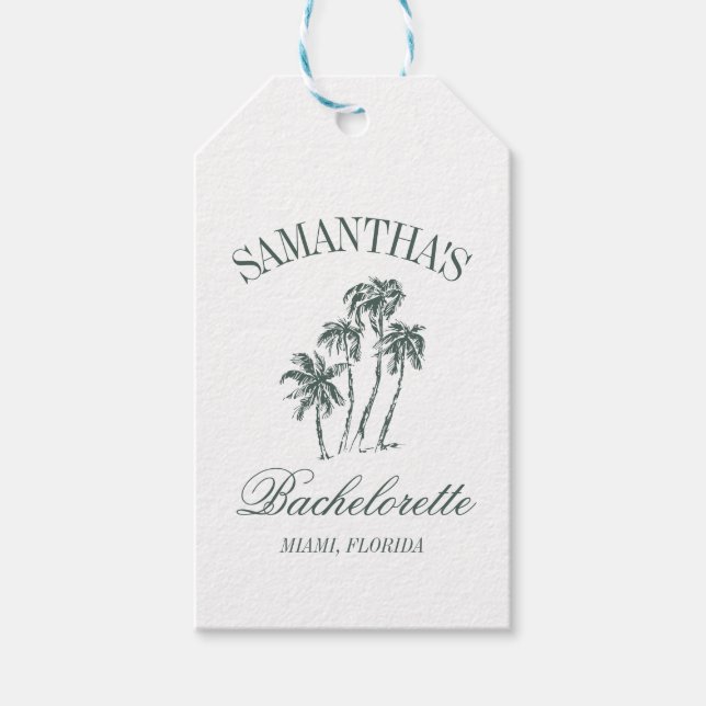 Retro Luxe Beach Bachelorette Logo Palmen Geschenkanhänger (Vorderseite)