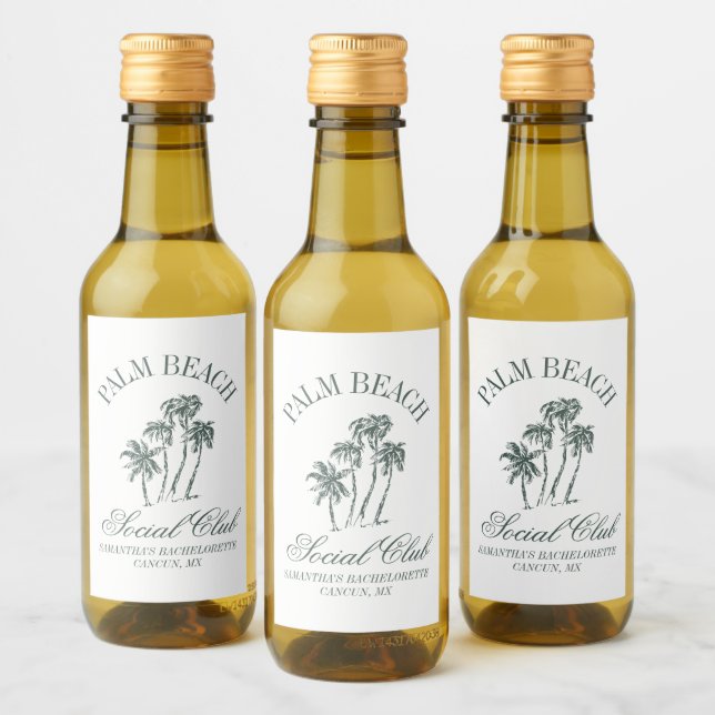 Retro Luxe Beach Social Club Logo Bachelorette Weinetikett (Flaschen)