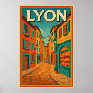 Retro Lyon Frankreich Reise : Moderne Moderne Mitt Poster
