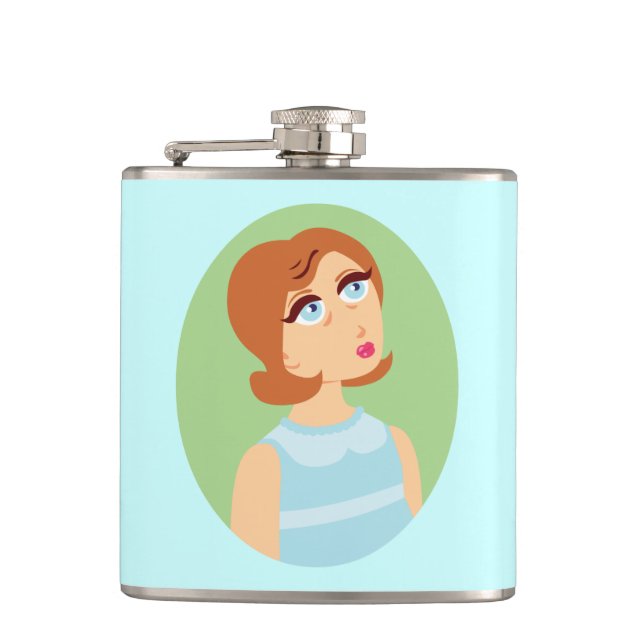 Retro-Mädchen Blau Flachmann (Vorderseite)